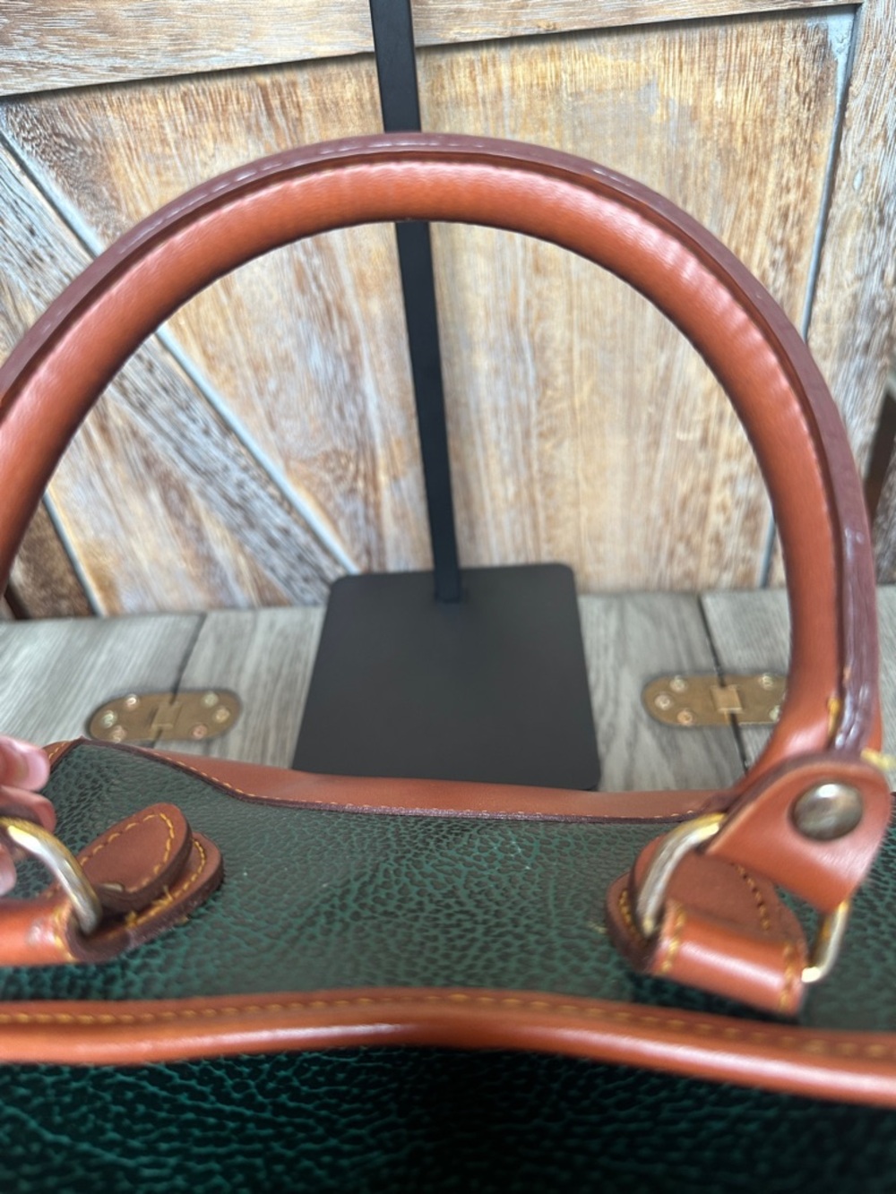 Dooney & Bourke Vintage Green and Brown Pebbled Leather Satchel Tote Handbag - Picture 12 of 14